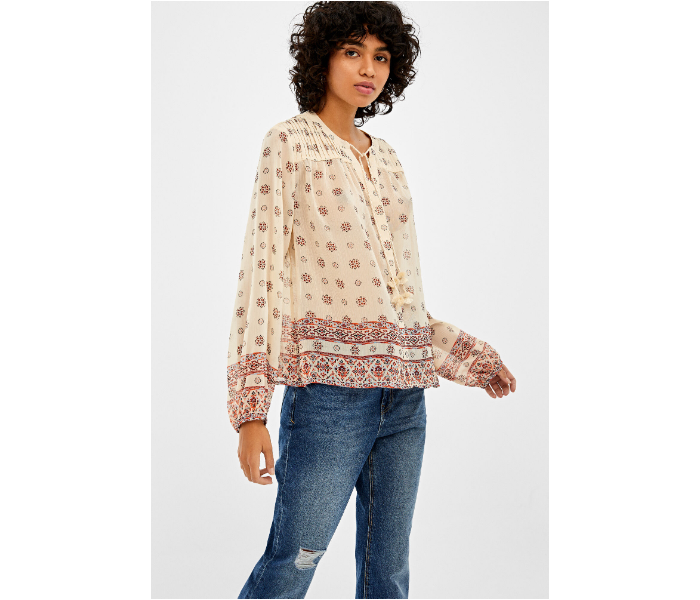 Springfield AW19 Regular Fit Long Sleeve Design Blouse EU 36 For Women - Beige - Zoom Image 1