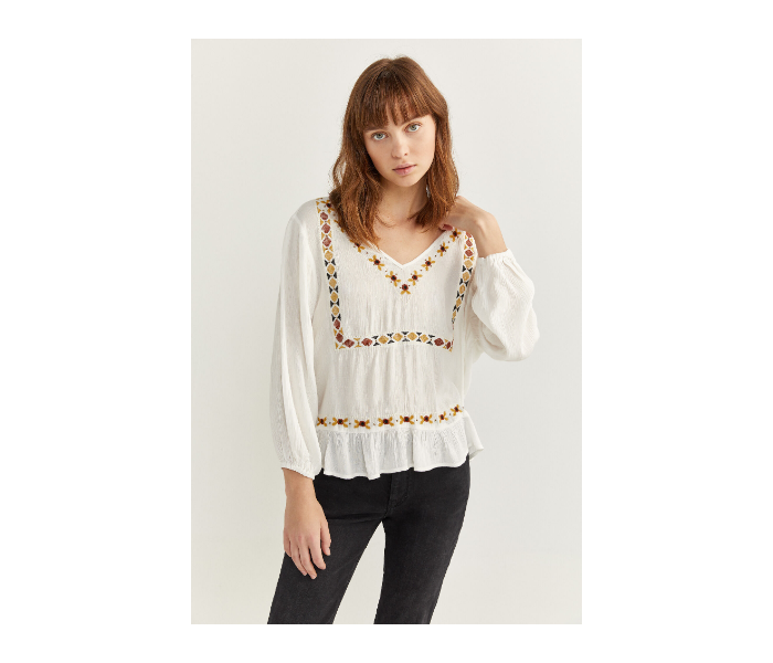 Springfield SS20 Ethnic Embroidered Shirt EU 42 For Women - Ivory - Zoom Image 1