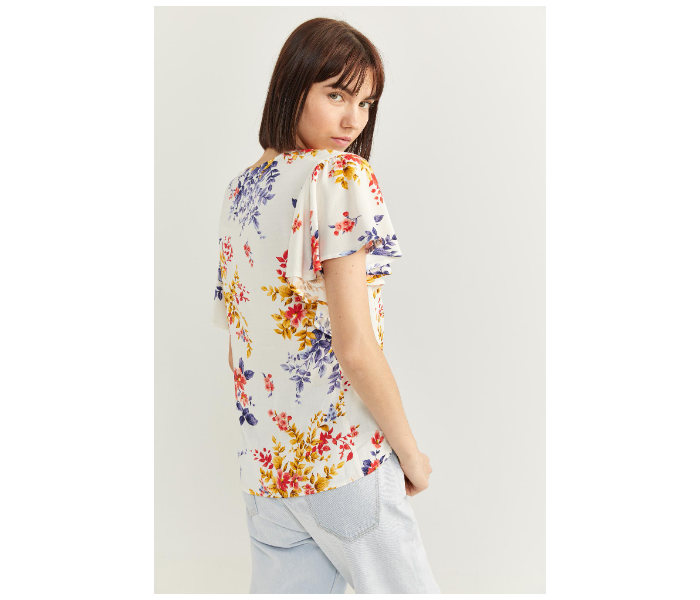 Springfield SS20 Floral Short Sleeve Blouse EU 40 For Women - Yellow and White - Zoom Image 3