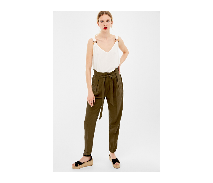 Springfield AW19 Cotton Plain Pant EU 38 For Women - Moss Green - Zoom Image 3