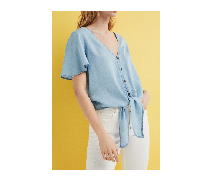 Springfield SS19 Plain Short Sleeve Blouse EU 38 For Women - Light Blue - Zoom Image 2