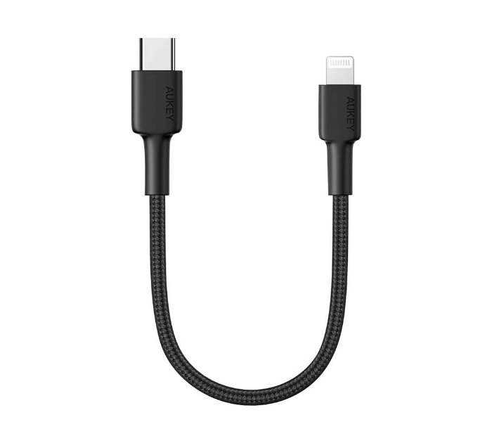 Aukey CL12B 18cm Braided Nylon USB- C to Lightning Cable - Black - Zoom Image 1