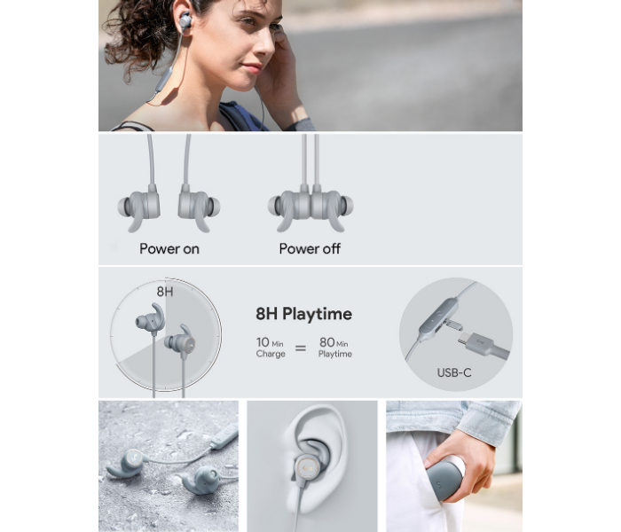 Aukey B60 Magnetic Wireless Earbuds - Light Grey - Zoom Image 9