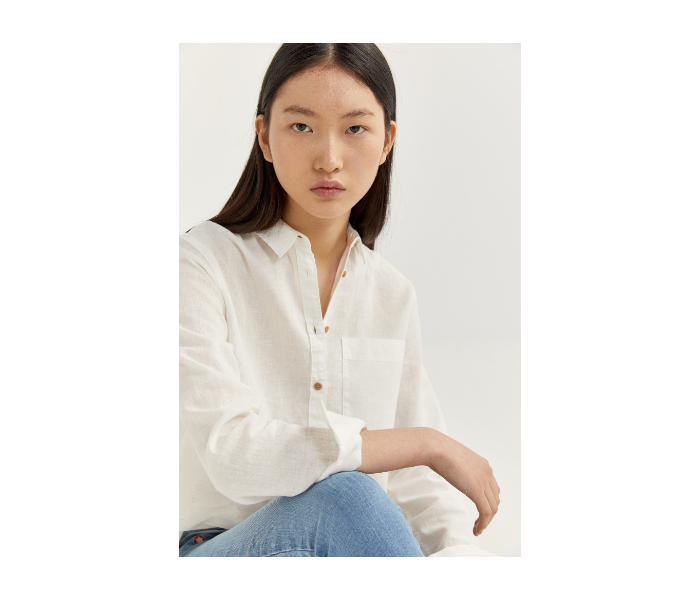 Springfield SS20 Long Sleeve Plain Shirt EU 38 For Women - Light Cream - Zoom Image 1