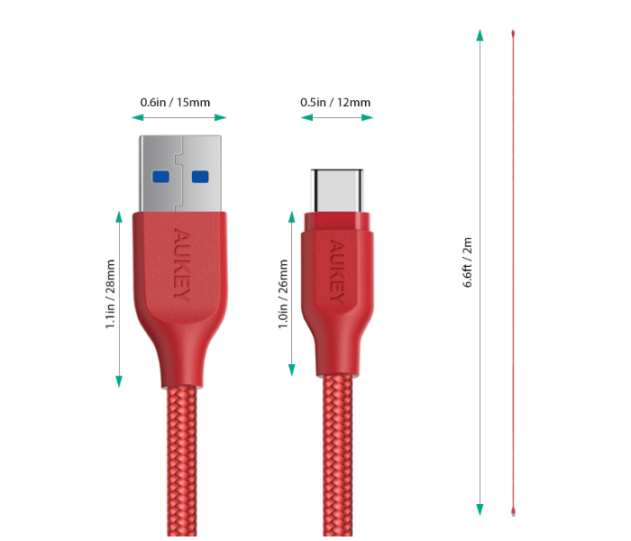 Aukey AC2R 2m USB Type C Braided Cable Aluminum Head - Red - Zoom Image 2