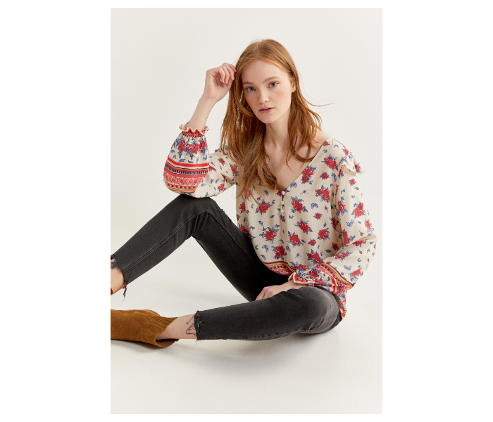 Springfield Regular Fit Long Sleeve Floral Blouse EU 38 For Women - Beige And Red - Zoom Image 1