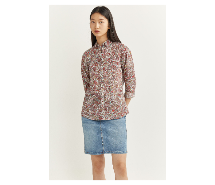 Springfield SS20 Long Sleeve Floral Blouse With Button Closure EU 36 For Women - Brown and Beige - Zoom Image 2