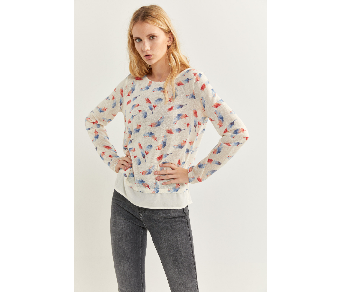 Springfield SS20 Feather Printed Long Sleeve T-Shirt X-Large For Women - Light Cream - Zoom Image 1