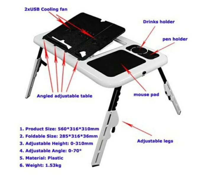 Plastic Laptop Table for Bed and Sofa with Cooling Fan - Zoom Image 5