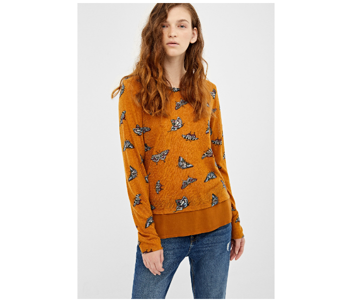 Springfield Butterfly Printed Long Sleeve T-Shirt Small For Women - Dark Yellow - Zoom Image 4