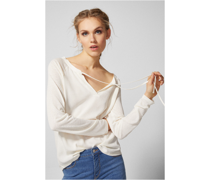 Springfield Plain Long Sleeve T-Shirt Medium For Women - Ivory - Zoom Image 1