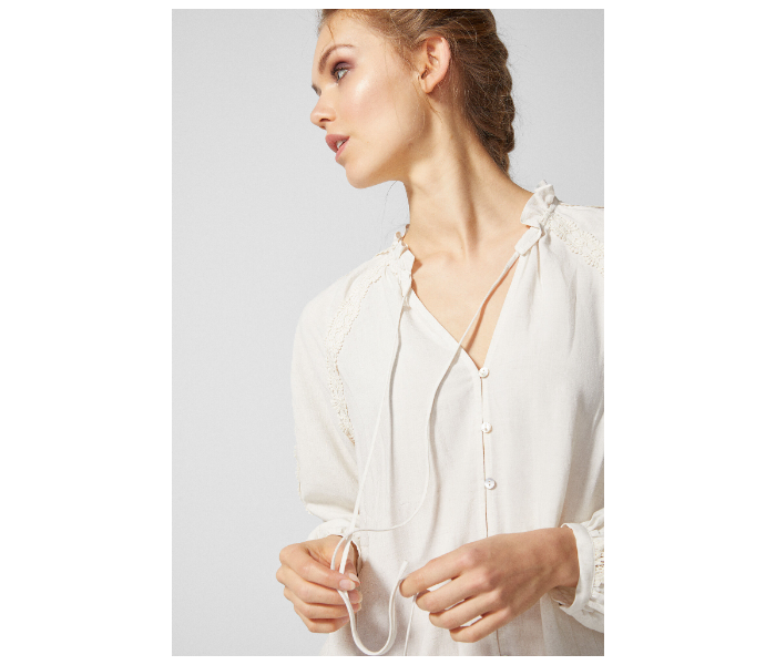 Springfield SS19 Long Sleeve Plain Blouse Medium For Women - White - Zoom Image 2