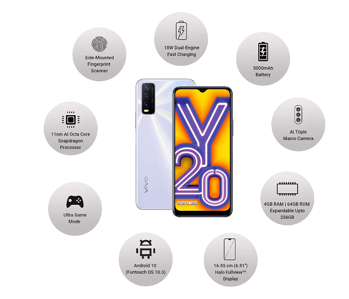 Vivo Y20 4GB RAM 64GB - Dawn White - Zoom Image 3