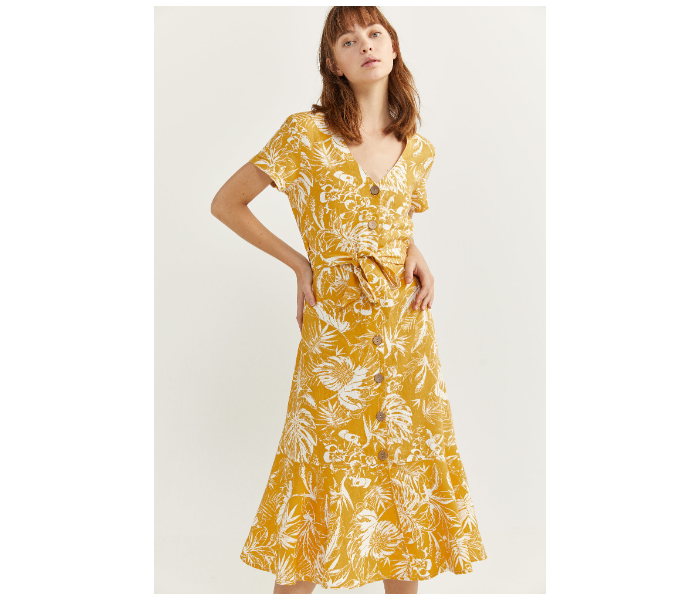 Springfield SS20 Leaf Printed Knit Dress EU 42 For Women - Yellow - Zoom Image 3