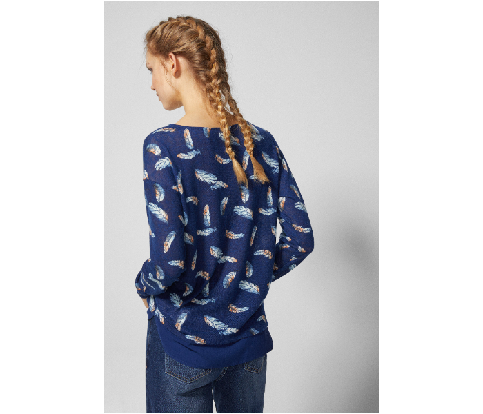 Springfield Printed Long Sleeve T-Shirt X-Small For Women - Medium Blue - Zoom Image 4