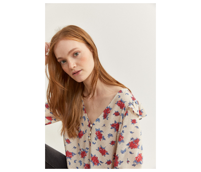 Springfield Regular Fit Long Sleeve Floral Blouse EU 40 For Women - Beige And Red - Zoom Image 3