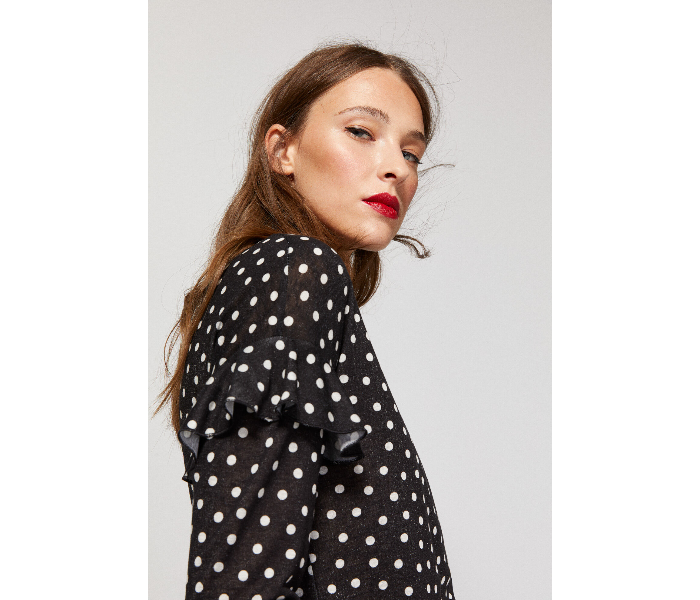 Springfield AW18 Dotted Long Sleeve T-Shirt Medium For Women - Black and White - Zoom Image 2