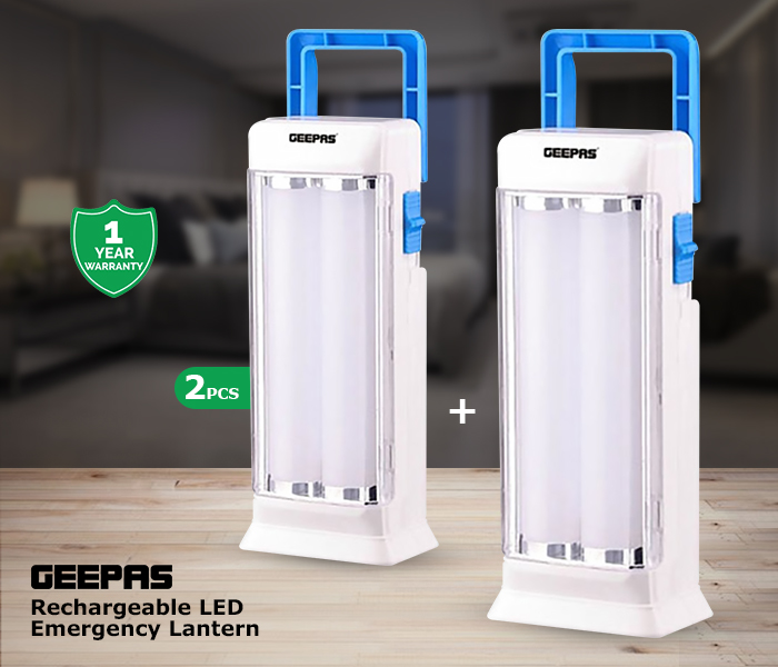 Geepas CO53013-2 Rechargeable 2 Pcs LED Lantern with Portable Handle - White and Blue - Zoom Image 8