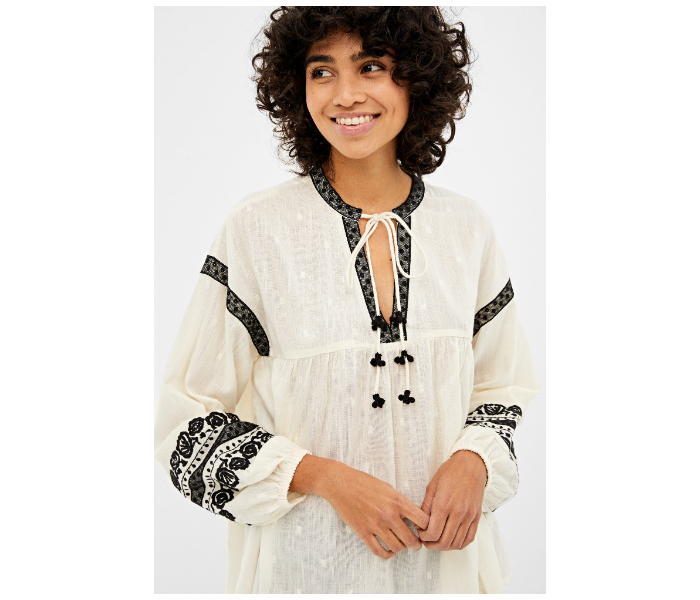 Springfield AW19 Regular Fit Long Sleeve Blouse EU 40 For Women - Ivory Black - Zoom Image 1