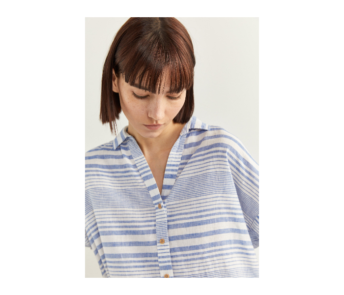 Springfield SS20 Striped Short Sleeve Blouse EU 42 For Women - Medium Blue - Zoom Image 2