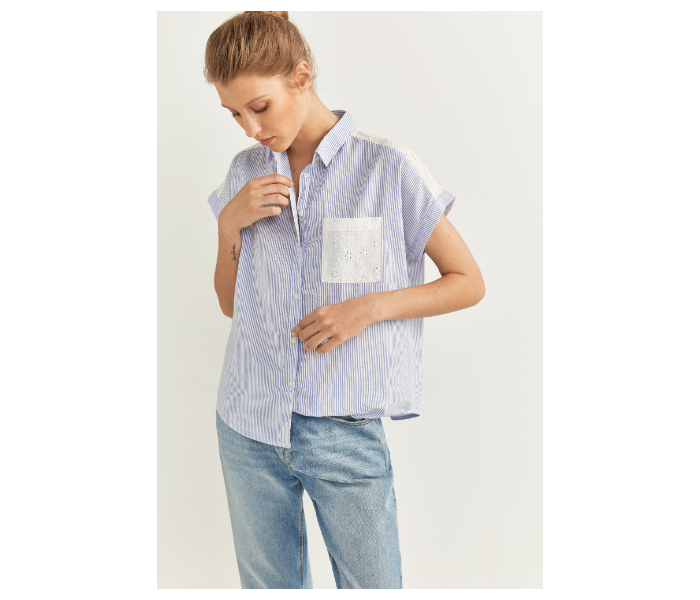 Springfield SS20 Stripe Short Sleeve Shirt EU 40 For Women - Blue and White - Zoom Image 2