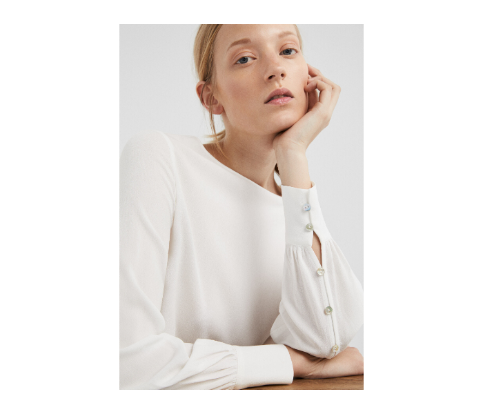 Springfield SS19 Long Sleeve Plain Blouse EU 40 For Women - Cream - Zoom Image 1