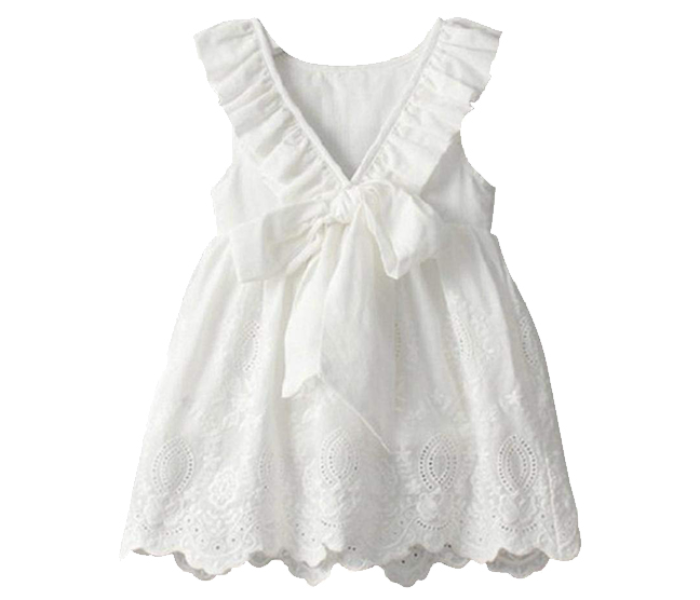 Little Wings 2 Month Embroidery Round Neck Sleeveless Frock - White - Zoom Image 2