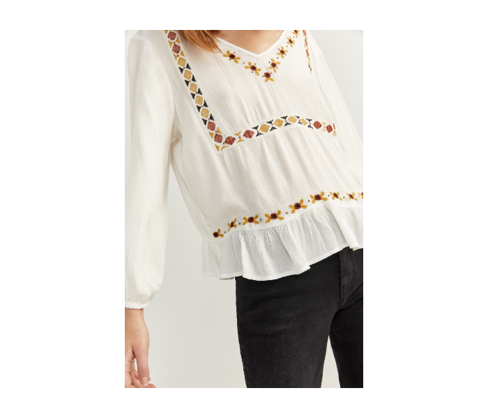 Springfield SS20 Ethnic Embroidered Shirt EU 38 For Women - Ivory - Zoom Image 2