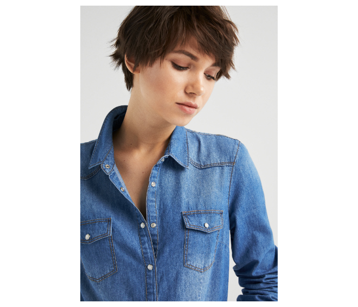 Springfield SS19 Long Sleeve Plain Blouse EU 42 For Women - Jean Blue - Zoom Image 4