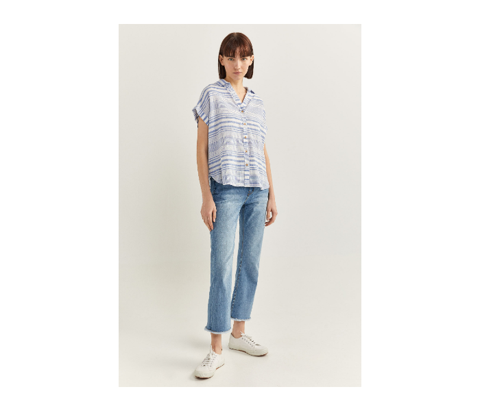 Springfield SS20 Striped Short Sleeve Blouse EU 40 For Women - Medium Blue - Zoom Image 4