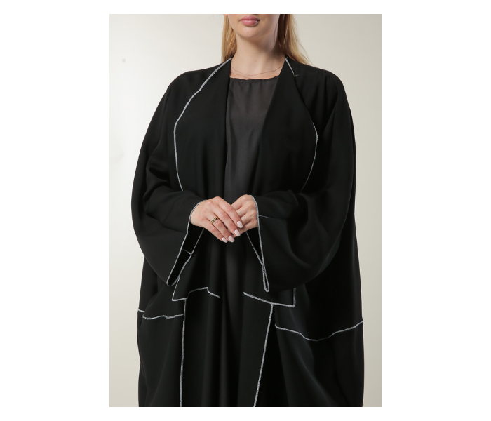 Moistreet Medium Black Loose Fit open Abaya - Black - Zoom Image 4