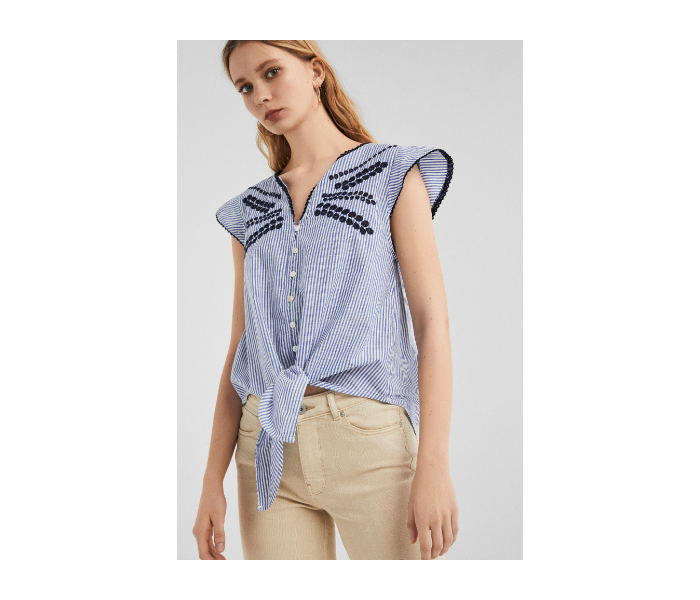 Springfield SS19 Design Short Sleeve Blouse EU 36 For Women - Light Indigo - Zoom Image 2