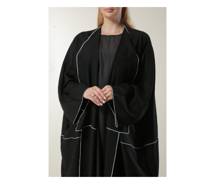 Moistreet Large Black Loose Fit open Abaya - Black - Zoom Image 4