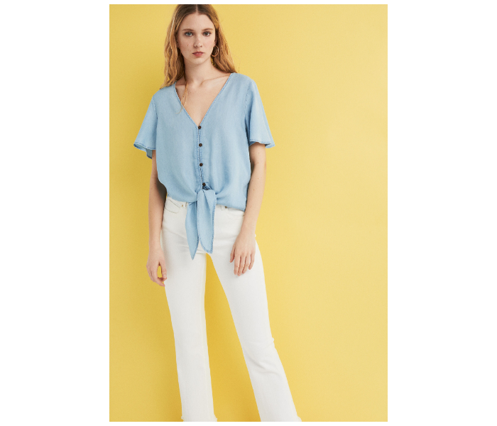 Springfield SS19 Plain Short Sleeve Blouse EU 40 For Women - Light Blue - Zoom Image 1