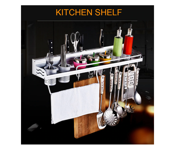 Space 40cm Aluminium Kitchen Storage Holders and Racks Kitchen Shelf Holders Wall Mounted – Silver  - Zoom Image 1