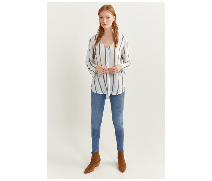 Springfield Slim Fit Long Sleeve Striped Blouse EU 40 For Women - White and Blue - Zoom Image 3