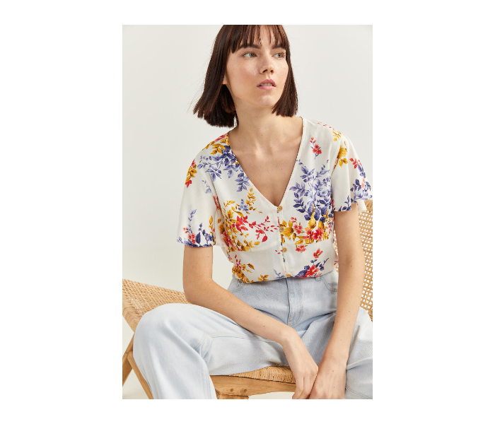 Springfield SS20 Floral Short Sleeve Blouse EU 42 For Women - Yellow and White - Zoom Image 2