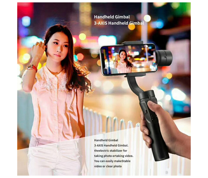 3 Axis Handled Gimbal Stabilizer with Selfie Stick Tripod for Smartphone - Black - Zoom Image 2