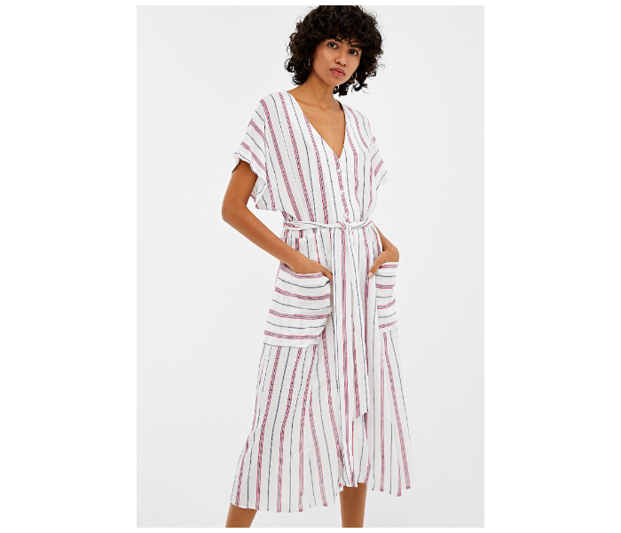 Springfield AW19 Striped Knit Dress EU 38 For Women - Pink and White - Zoom Image 1