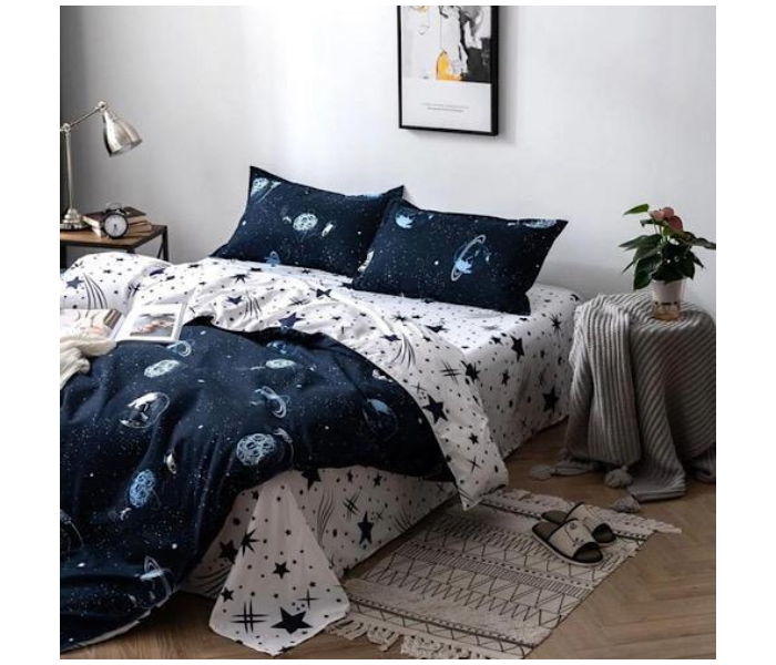 Galaxy 6 Pieces High Quality Cotton Double Size Bed Sheet with Quilt Cover and Pillow Case – Blue  - Zoom Image 3