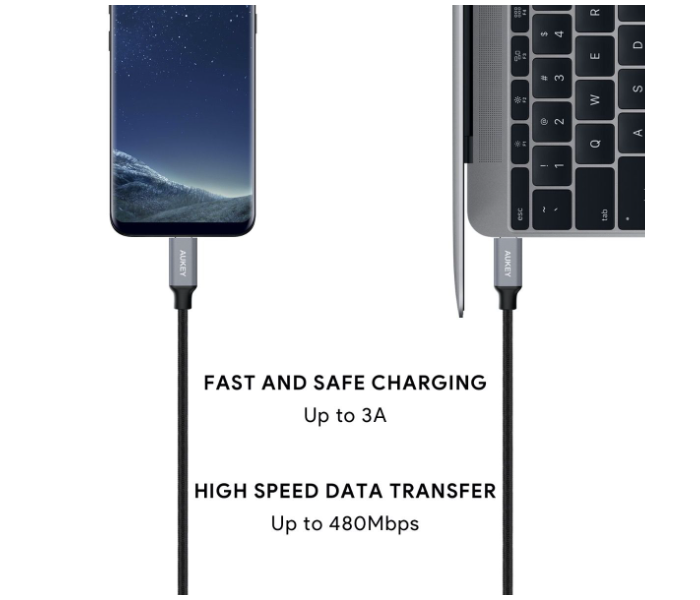 Aukey CD6G 2m USB 2.0 USB-C to USB-C Cable - Grey - Zoom Image 4