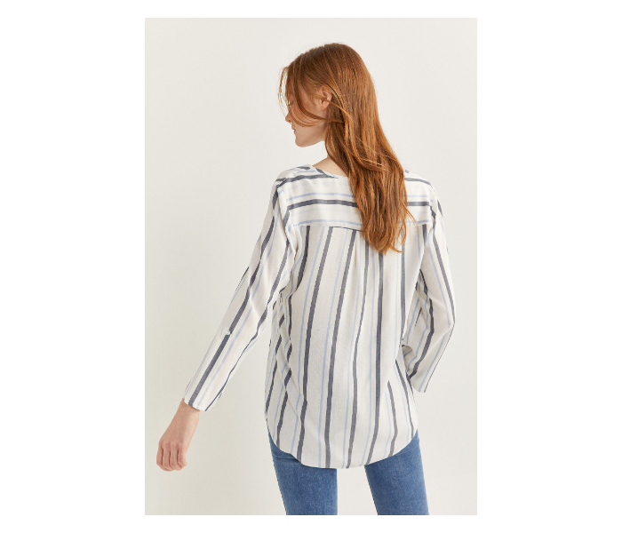 Springfield Slim Fit Long Sleeve Striped Blouse EU 36 For Women - White and Blue - Zoom Image 4