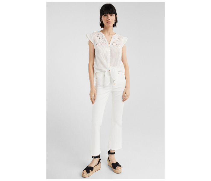 Springfield SS19 Plain Short Sleeve Blouse EU 42 For Women - White - Zoom Image 1