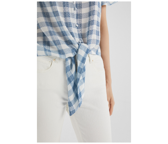 Springfield SS19 Checked Short Sleeve Blouse EU 38 For Women - White and Blue - Zoom Image 2