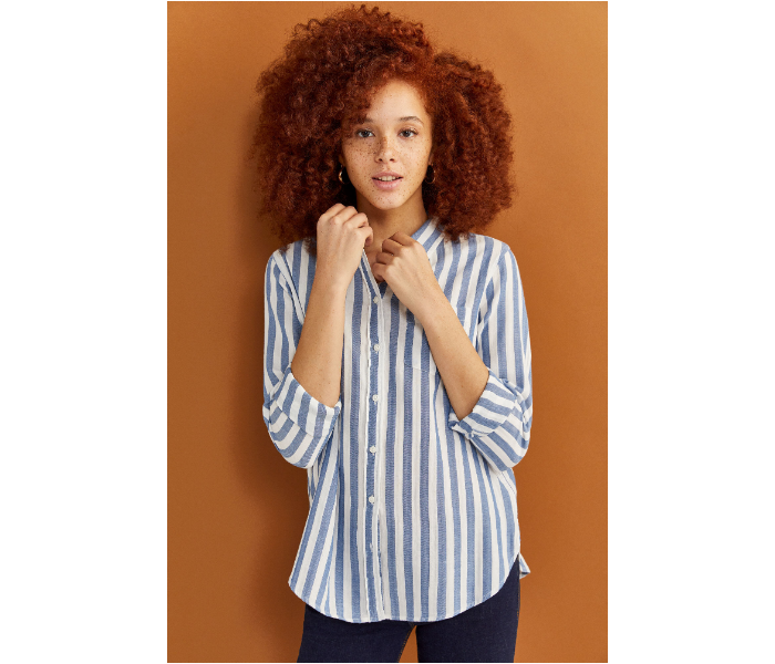 Springfield Regular Fit Long Sleeve Striped Blouse EU 38 For Women - White And Blue - Zoom Image 1