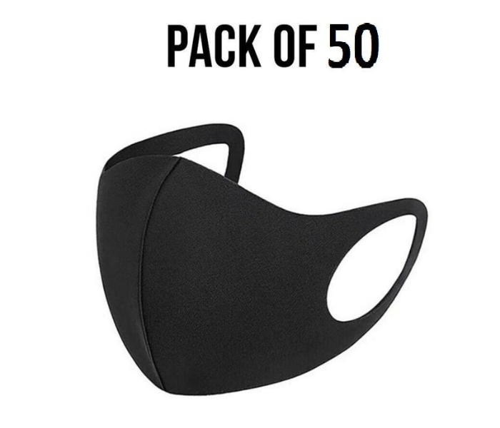 Unisex Anti Microbial Washable Neoprene Pack of 50 Fabric Face Mask - Black - Zoom Image 1