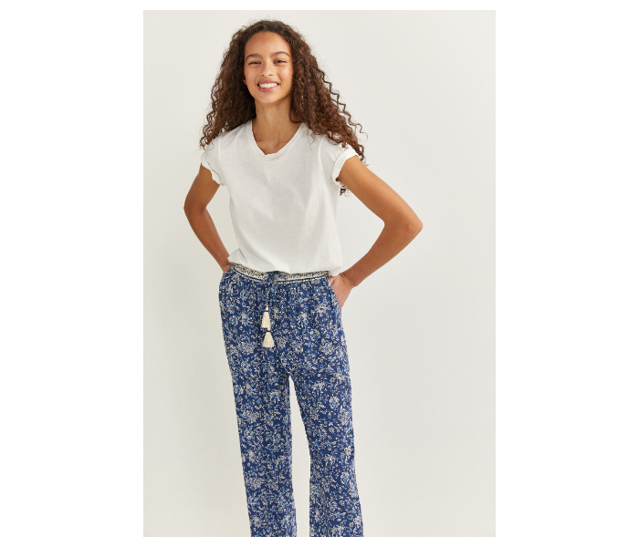 Springfield SS20 Printed Cotton Fancy Pant EU 36 For Women - Blue and White - Zoom Image 1