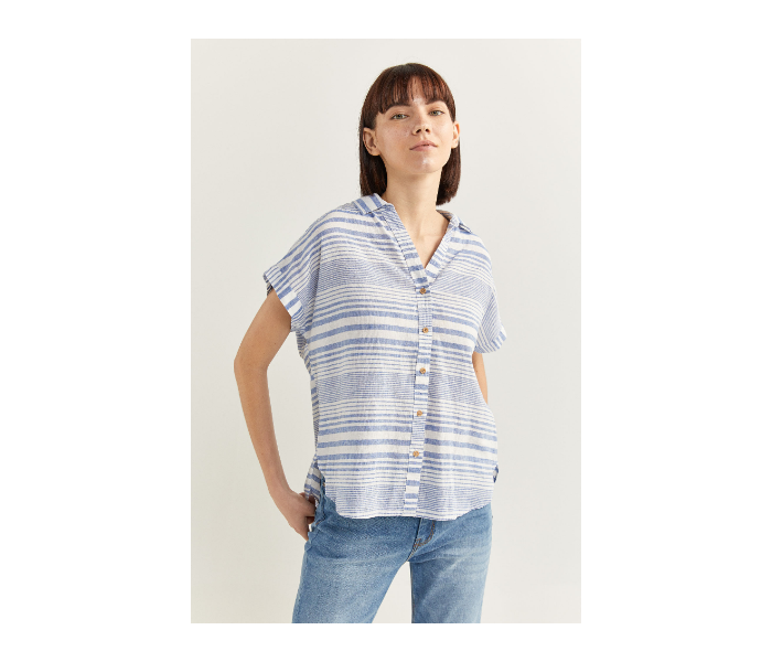 Springfield SS20 Striped Short Sleeve Blouse EU 42 For Women - Medium Blue - Zoom Image 1