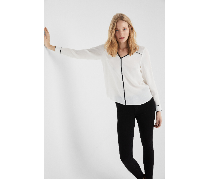 Springfield SS19 Long Sleeve Plain Blouse EU 36 For Women - White and Black - Zoom Image 1