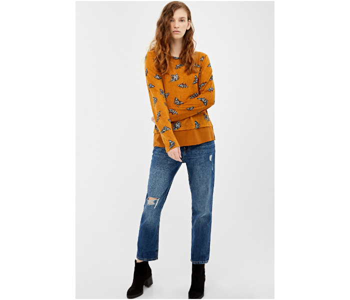 Springfield Butterfly Printed Long Sleeve T-Shirt Small For Women - Dark Yellow - Zoom Image 1